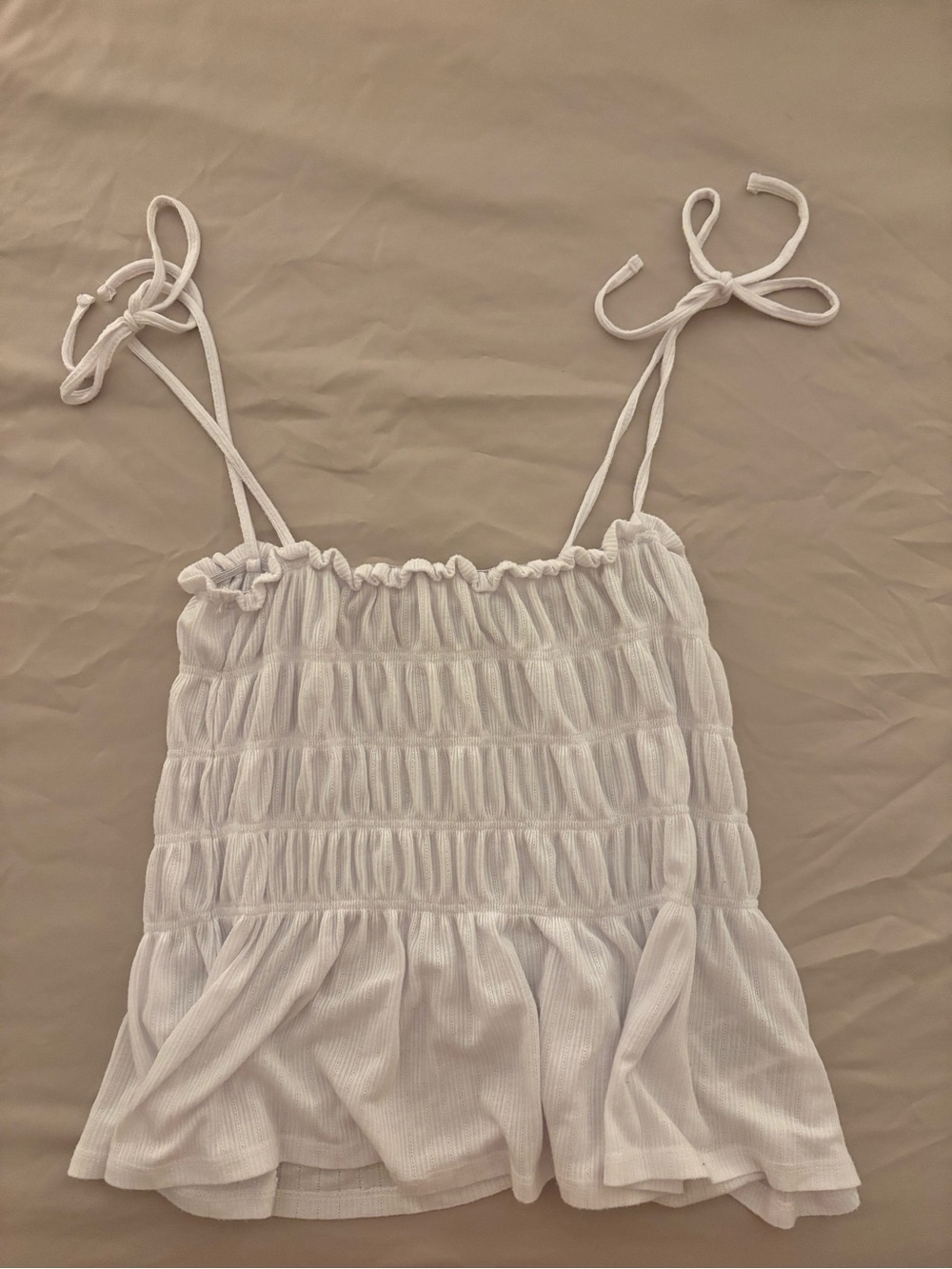 Cotton On White Smocked Tie-Shoulder Tank